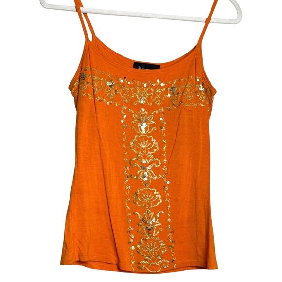 INC International Concepts Y2K Sequined Orange & Gold Camisole Tank Top, Size: S - Picture 1 of 7